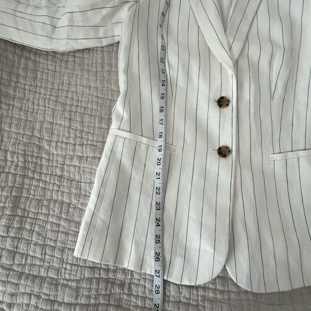 Lafayette 148 Linen White Striped Blazer and Pants Set 2069 - Picture 8 of 12